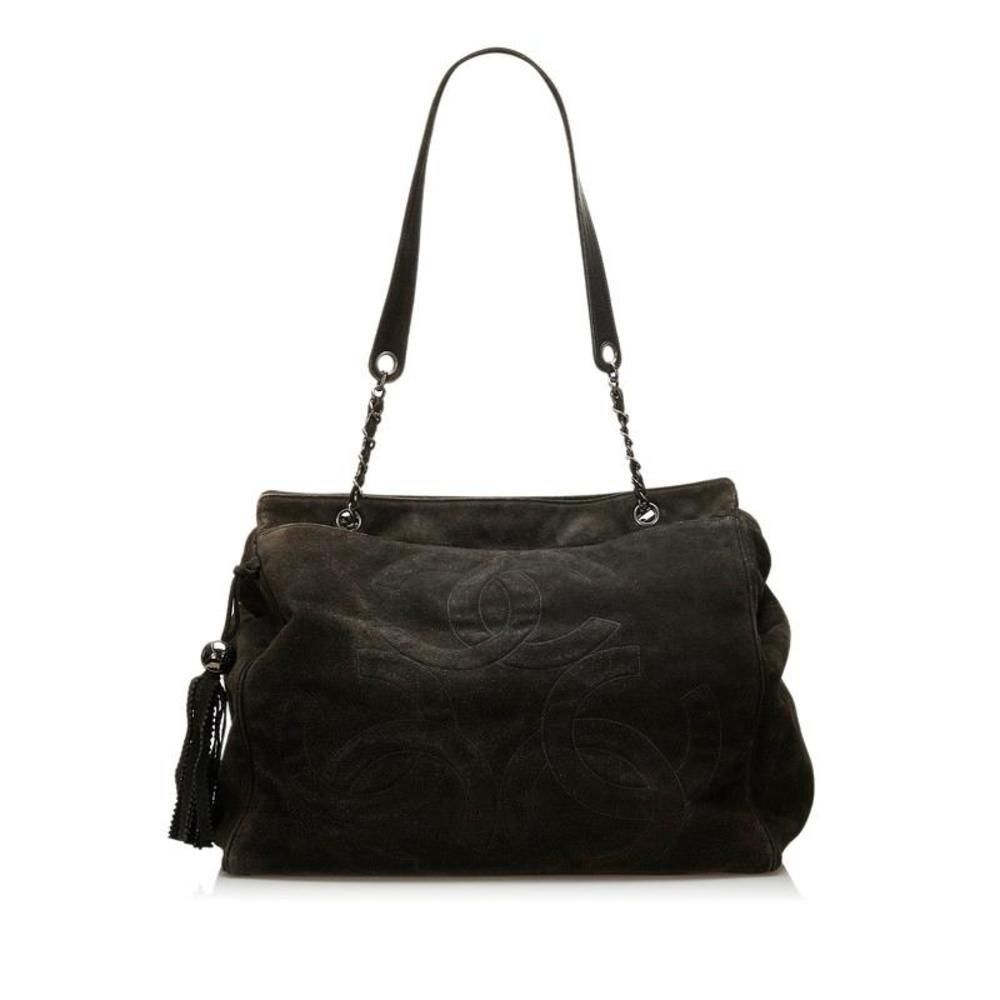 Chanel Triple Coco Mark Fringe Shoulder Bag Tote Bag Black - Picture 1 of 7